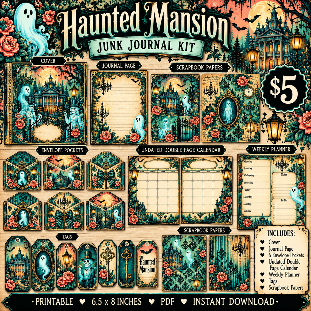 👻 Haunted Mansion Junk Journal Kit | Vintage Gothic Printable – The ...